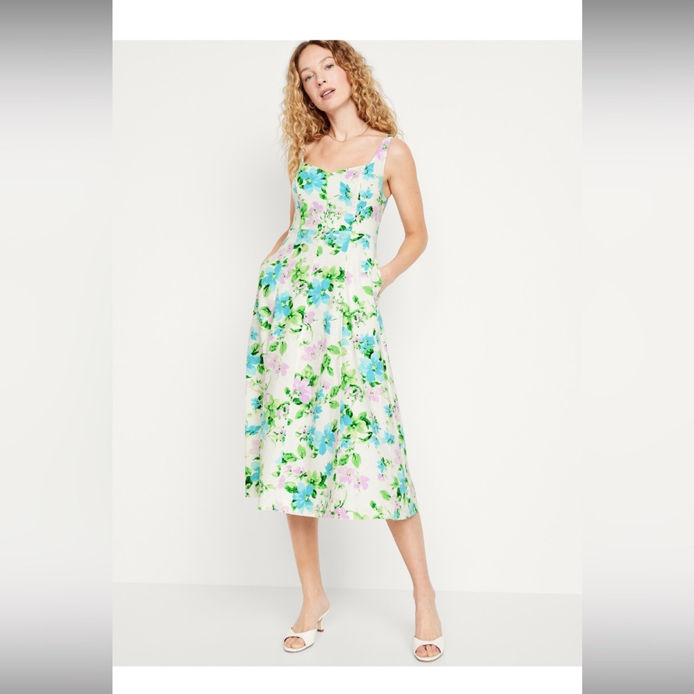 Old Navy Fit & Flare Linen-Blend Midi Dress - Medium